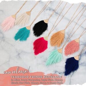 NWOT Grace & Lace Pendant Teardrop Fringe Necklace in Navy